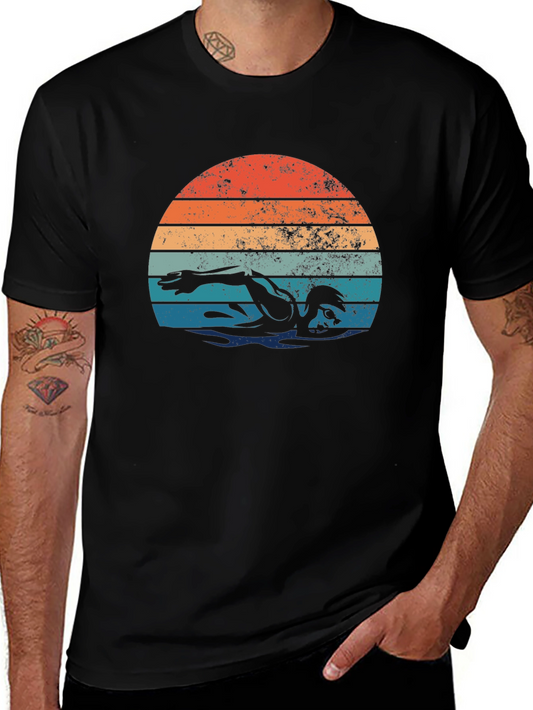 Retro Swimmer T-Shirt - Vintage Sunset Design
