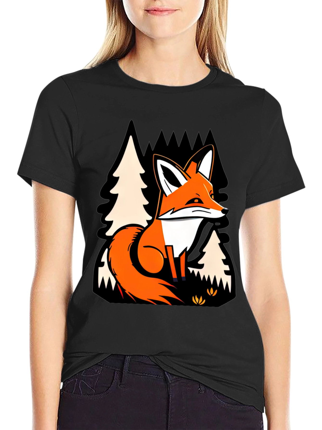 Fox in Forest Graphic Print T-Shirt