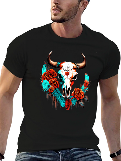 Skull & Roses Graphic Tee - Western Style