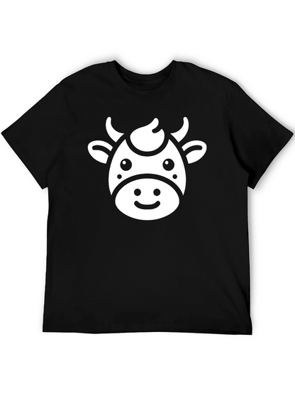 Cute Cow Graphic Tee - Black Cotton T-Shirt