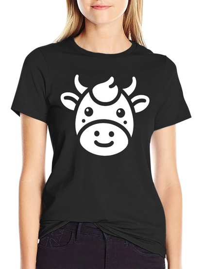 Cute Cow Graphic Tee - Black Cotton T-Shirt