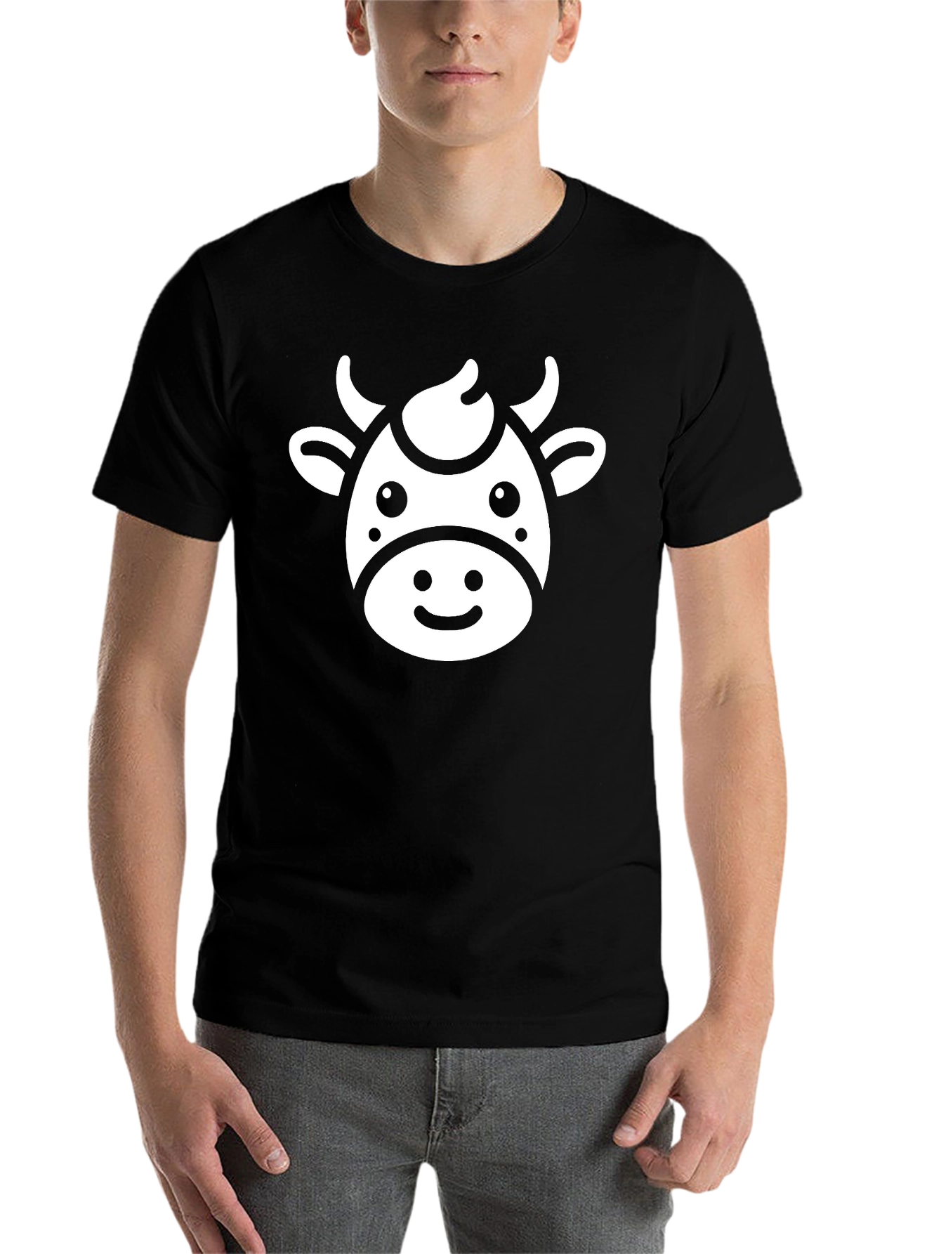 Cute Cow Graphic Tee - Black Cotton T-Shirt