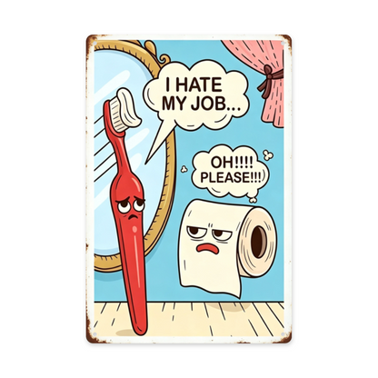 Funny Cartoon Toothbrush & Toilet Paper Bathroom Tin Plaque