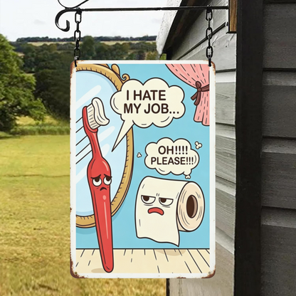 Funny Cartoon Toothbrush & Toilet Paper Bathroom Tin Plaque