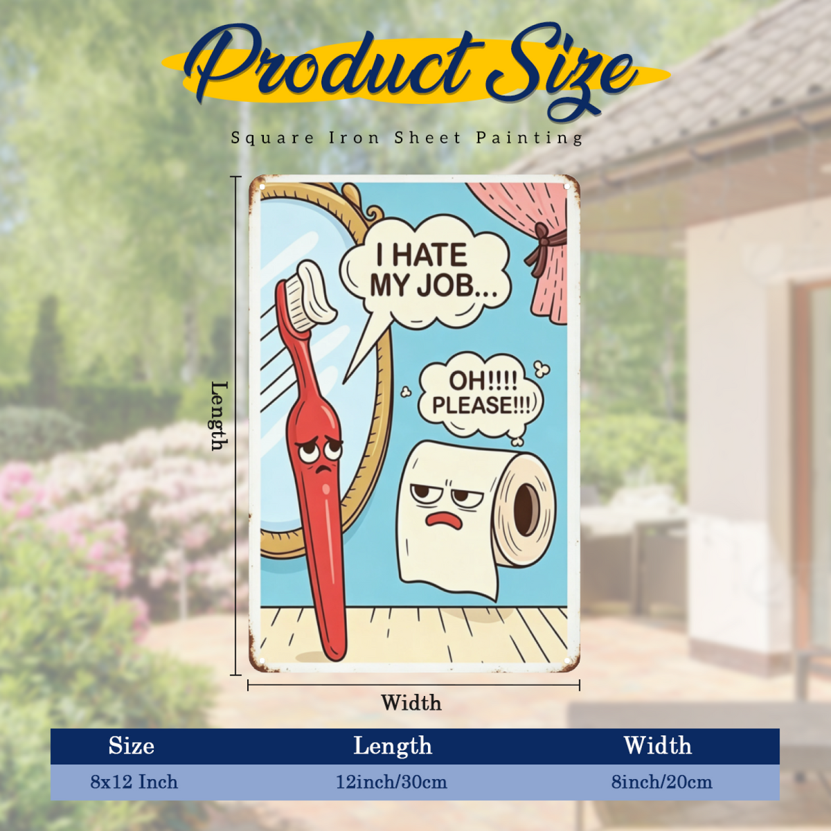 Funny Cartoon Toothbrush & Toilet Paper Bathroom Tin Plaque