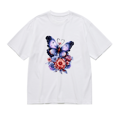 Gradient Purple Butterfly Mixed Roses Plus Size T-Shirt