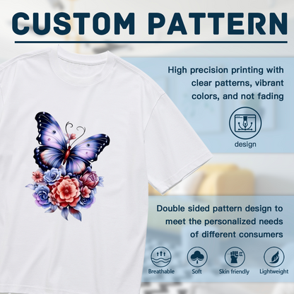 Gradient Purple Butterfly Mixed Roses Plus Size T-Shirt