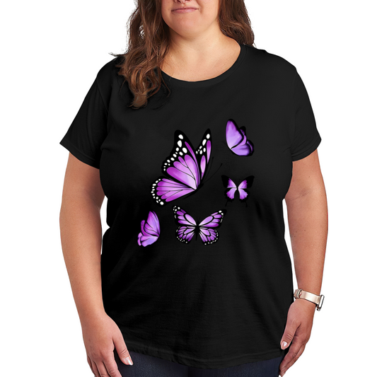 Dreamy Lavender Purple Gradient Butterflies Fashion Print Plus Size Women Printed T-Shirt