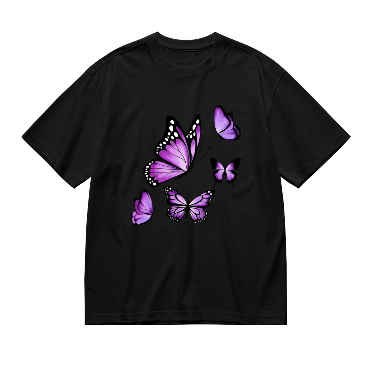 Dreamy Lavender Purple Gradient Butterflies Fashion Print Plus Size Women Printed T-Shirt