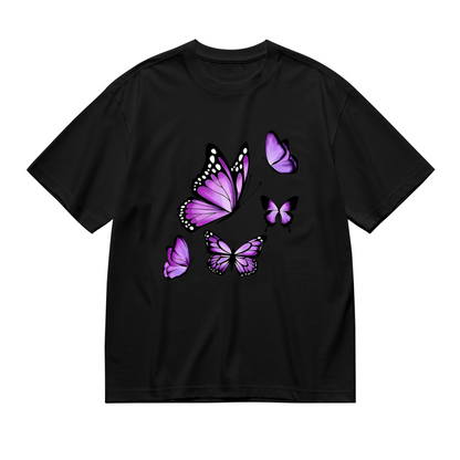 Dreamy Lavender Purple Gradient Butterflies Fashion Print Plus Size Women Printed T-Shirt