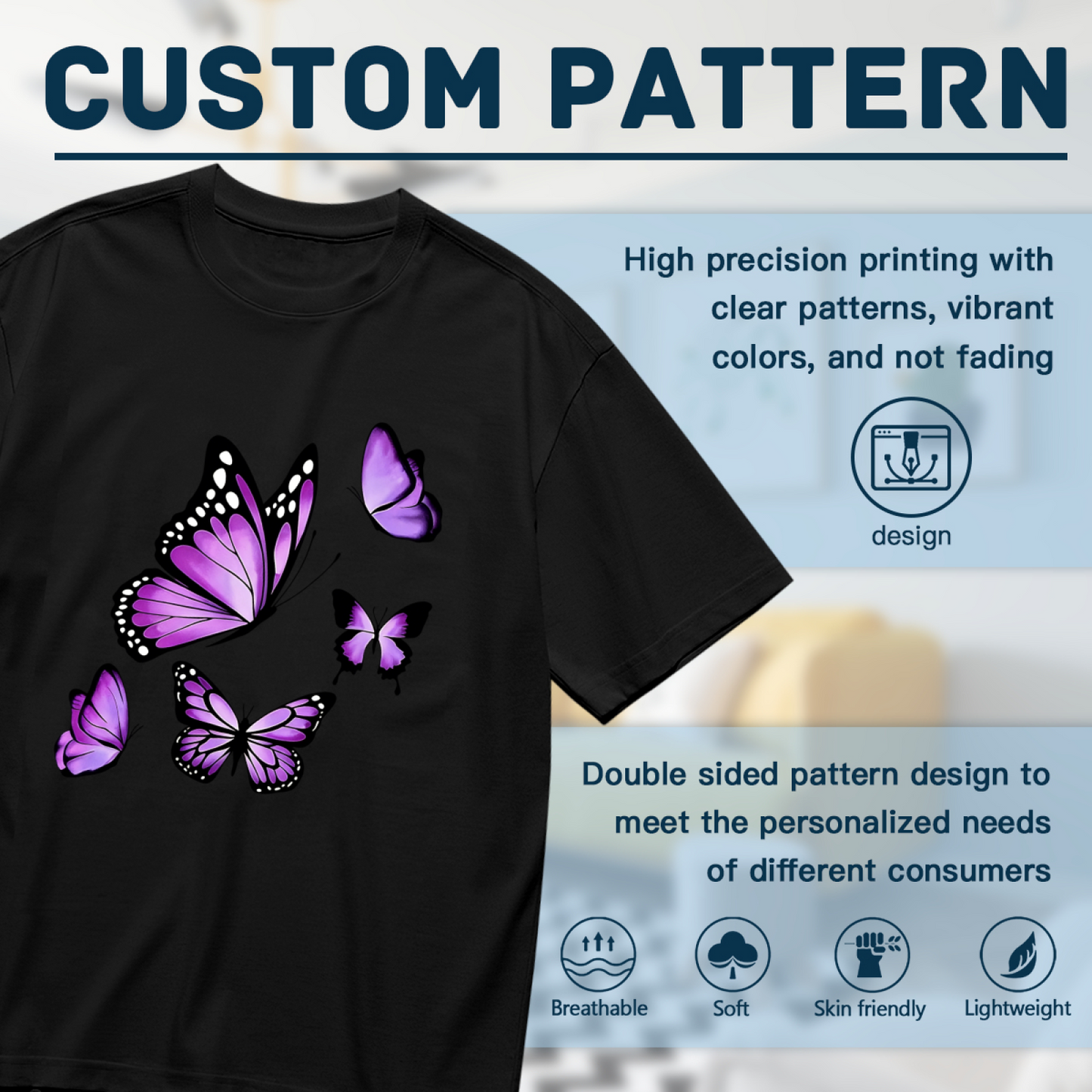 Dreamy Lavender Purple Gradient Butterflies Fashion Print Plus Size Women Printed T-Shirt