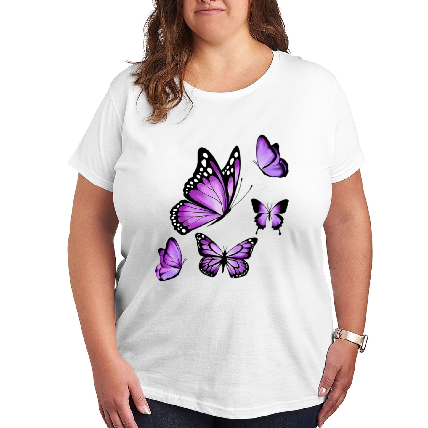 Dreamy Lavender Purple Gradient Butterflies Fashion Print Plus Size Women Printed T-Shirt