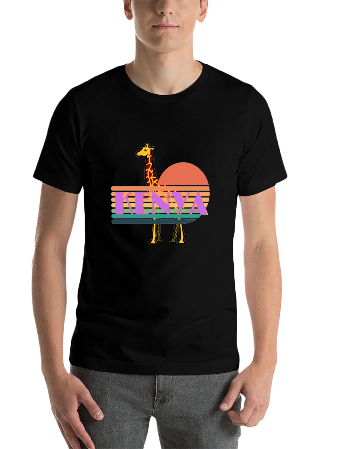 Kenya Giraffe Sunset T-Shirt - Retro Graphic Tee