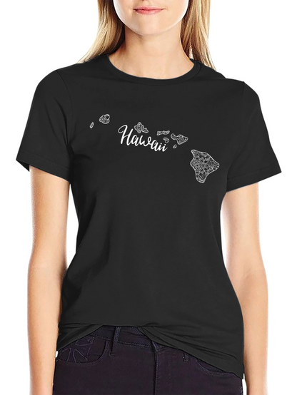 Hawaii Islands Graphic Print Black T-Shirt