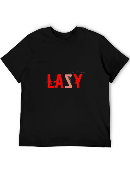Lazy Graphic Tee - Black Cotton Blend Casual T-Shirt