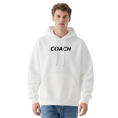 Minimalist Bold COACH Letter Navy Hoodie, Unisex Daily Comfort Pullover