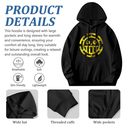 One Piece Heart Pirates Logo Cozy Hoodie, Unisex Anime Streetwear