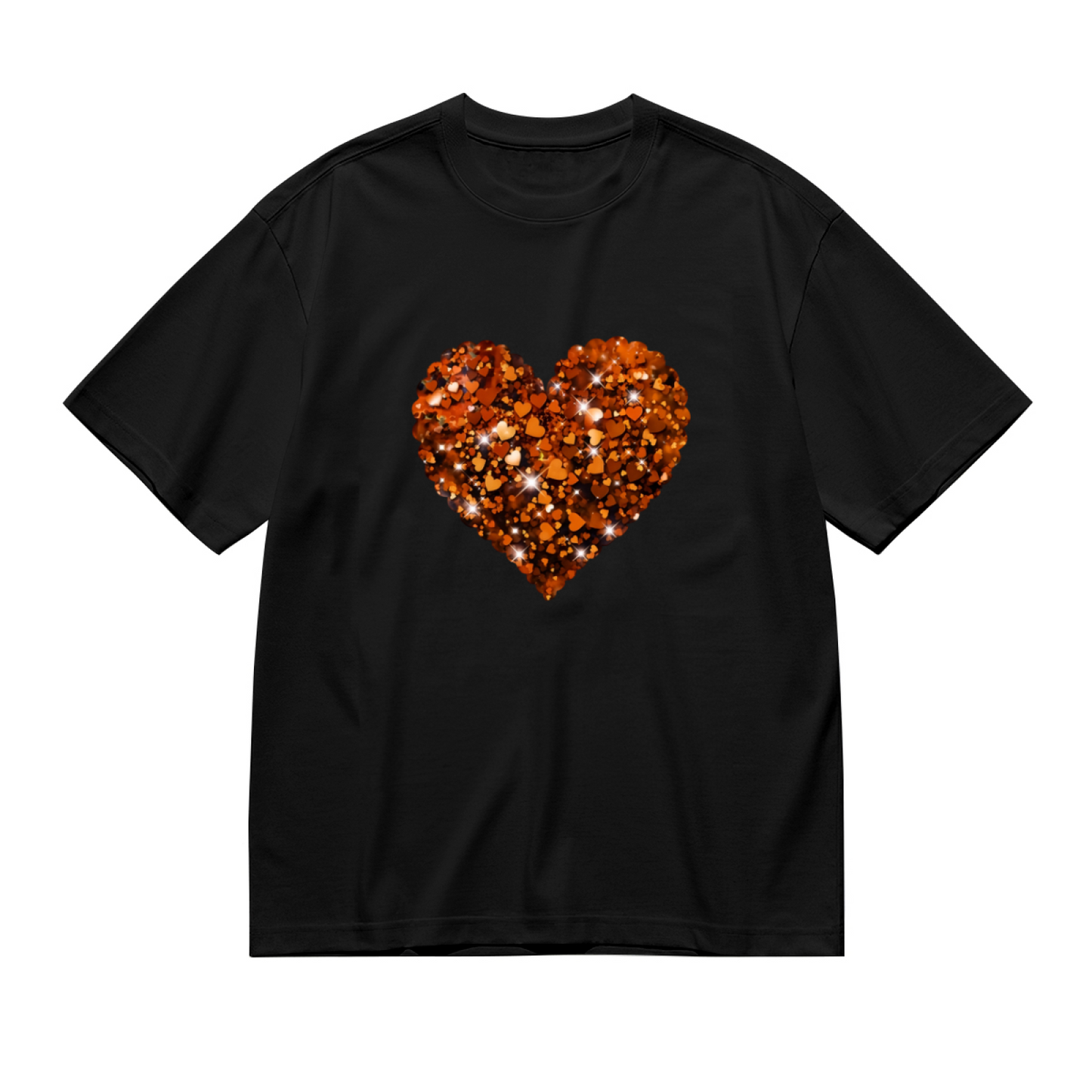 Sparkling Glitter Orange Heart Shiny Cute Plus Size Women Graphic Print T-Shirt