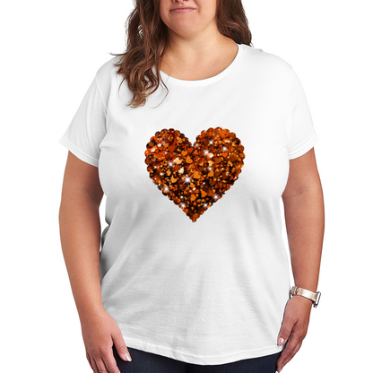 Sparkling Glitter Orange Heart Shiny Cute Plus Size Women Graphic Print T-Shirt
