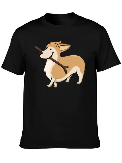 Corgi With Stick Graphic T-Shirt