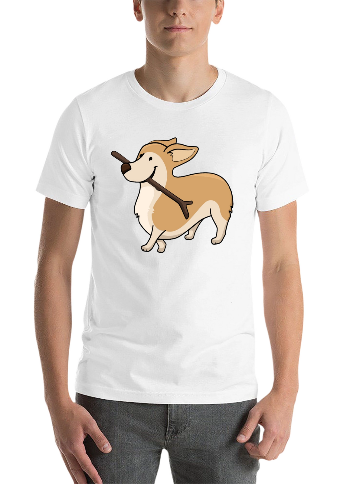 Corgi With Stick Graphic T-Shirt