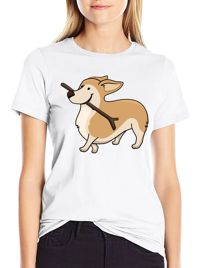 Corgi With Stick Graphic T-Shirt