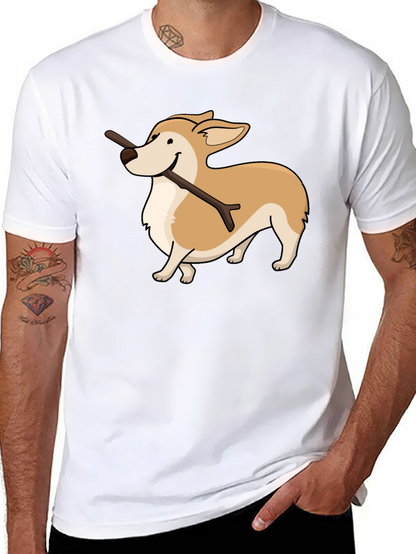 Corgi With Stick Graphic T-Shirt