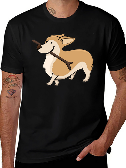 Corgi With Stick Graphic T-Shirt