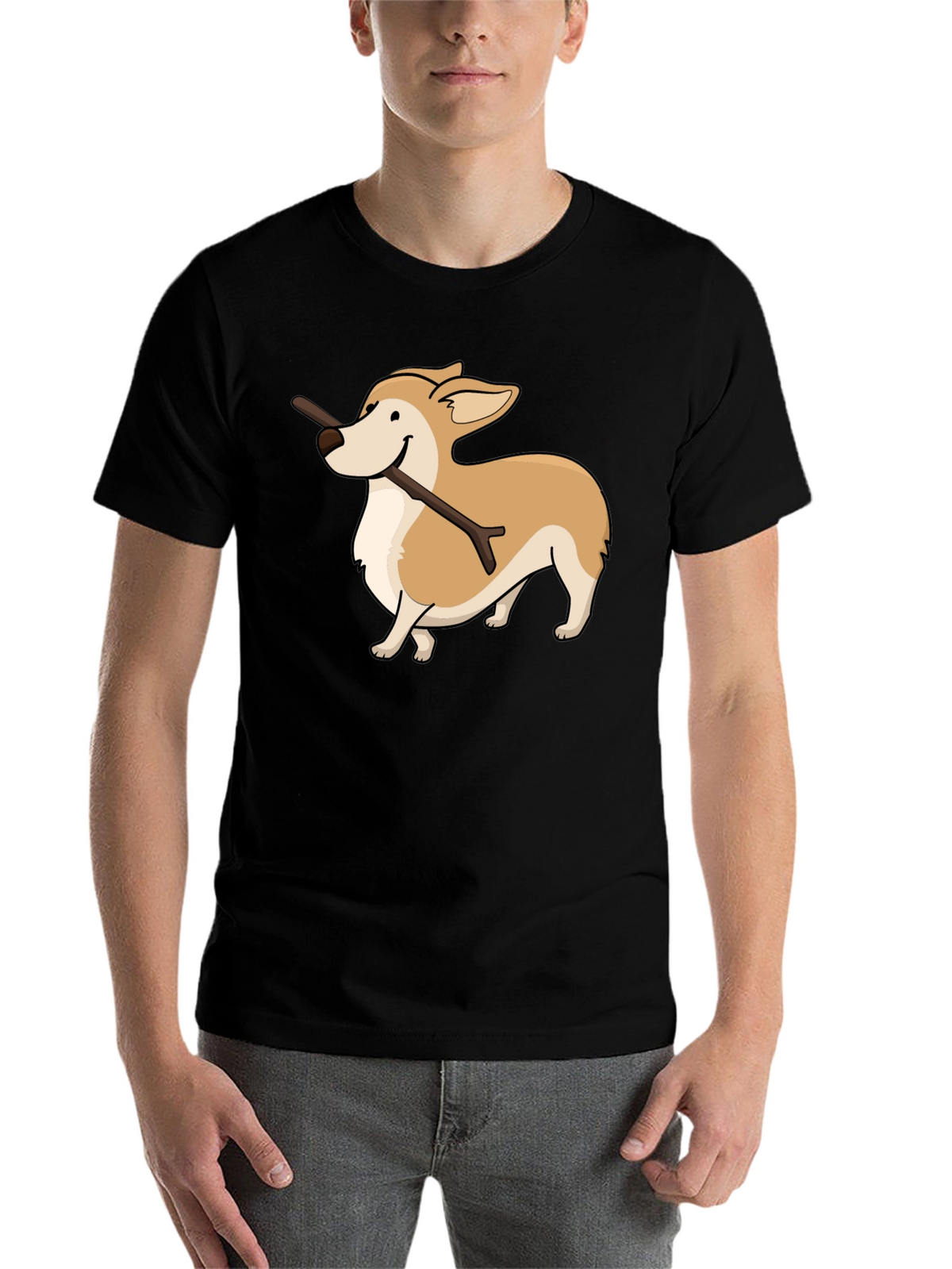 Corgi With Stick Graphic T-Shirt