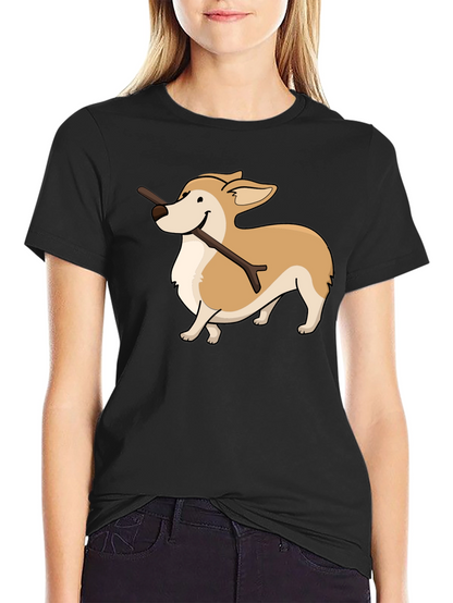 Corgi With Stick Graphic T-Shirt