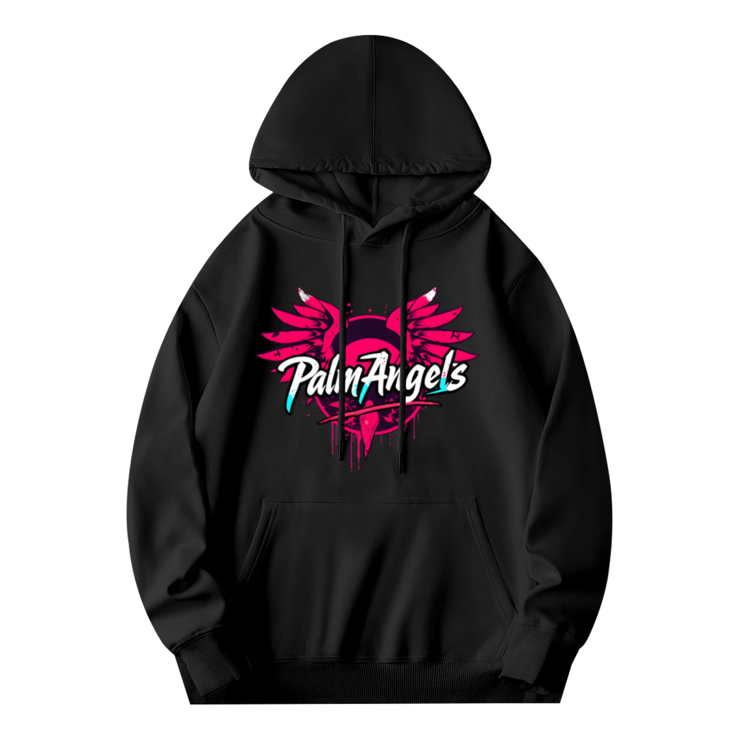 Palm Angels Pink Wing Graffiti Black Hoodie, Relaxed Street Style Sweatshirt