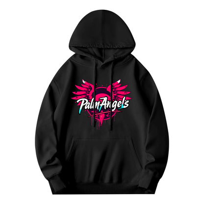 Palm Angels Pink Wing Graffiti Black Hoodie, Relaxed Street Style Sweatshirt