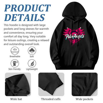 Palm Angels Pink Wing Graffiti Black Hoodie, Relaxed Street Style Sweatshirt