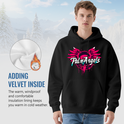 Palm Angels Pink Wing Graffiti Black Hoodie, Relaxed Street Style Sweatshirt