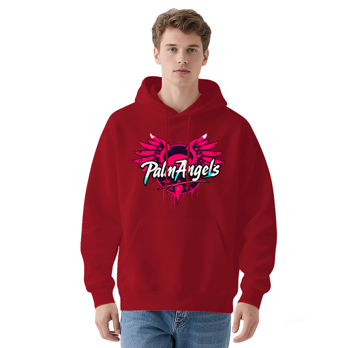 Palm Angels Pink Wing Graffiti Black Hoodie, Relaxed Street Style Sweatshirt