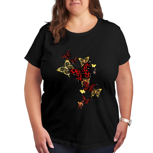 Bold Red Leopard Butterfly Eye-catching Streetwear Plus Size Women Printed T-Shirt