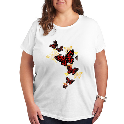 Bold Red Leopard Butterfly Eye-catching Streetwear Plus Size Women Printed T-Shirt
