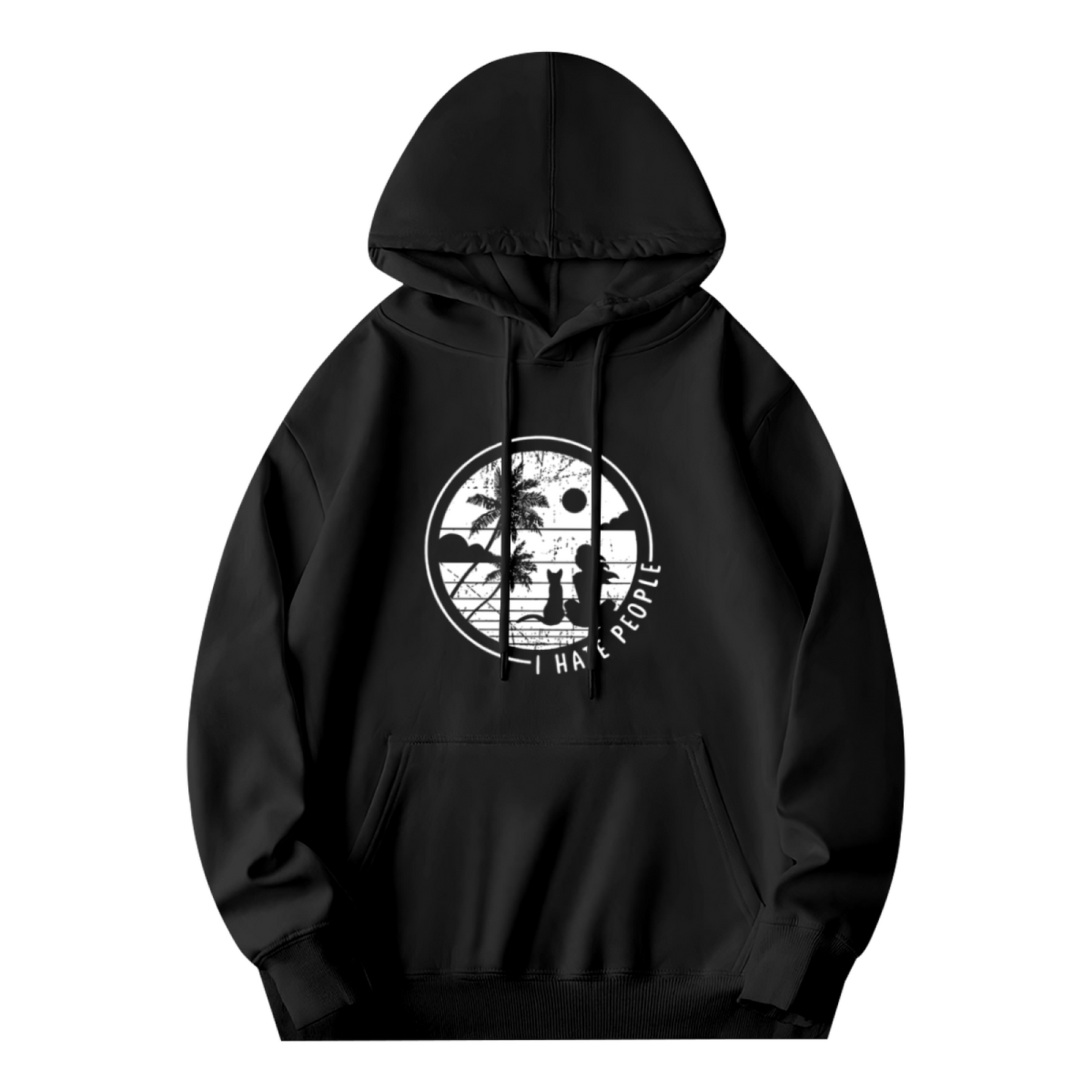 Vintage Sunset Cat I Hate People Hoodie, Chill Casual Comfort
