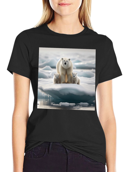 Polar Bear Family Black T-Shirt