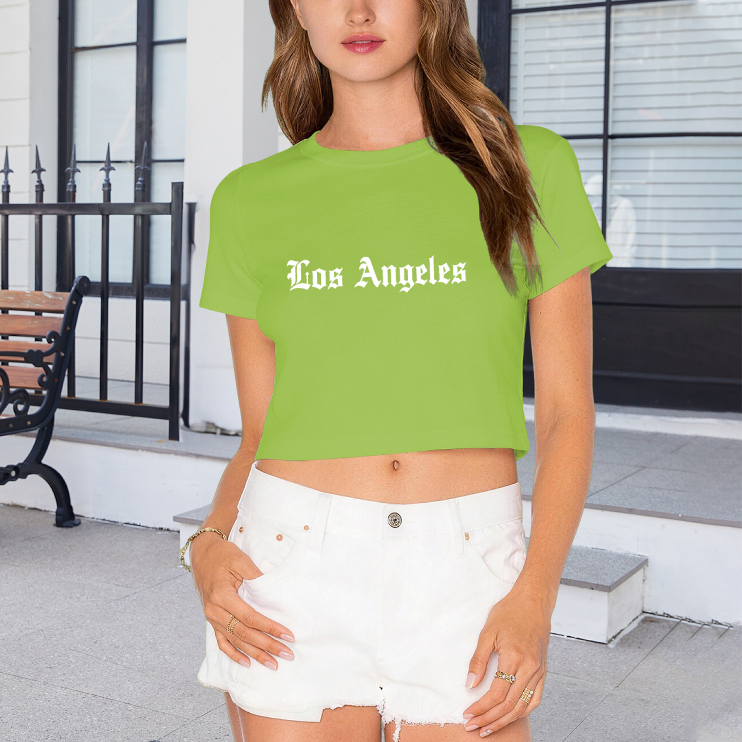 Gothic Old English Los Angeles Fresh Green Crop Top