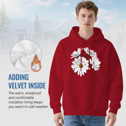 Fresh White Daisy Floral Red Hoodie, Unisex Soft Romantic Casual Sweatshirt