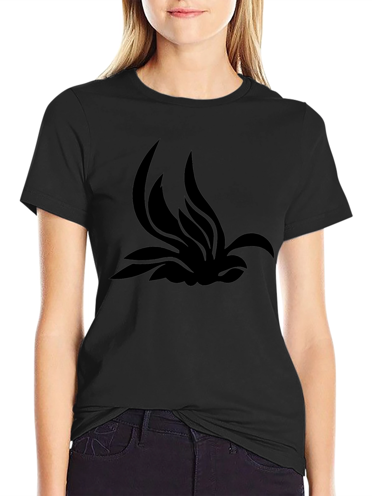 Black T-Shirt with Abstract Lotus Design