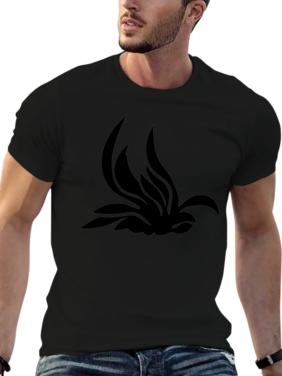 Black T-Shirt with Abstract Lotus Design