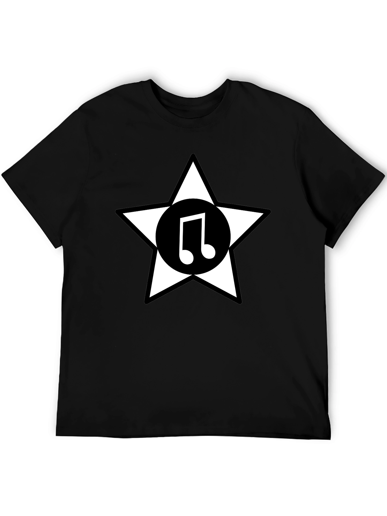 Star Music Note Graphic Tee - Black Cotton
