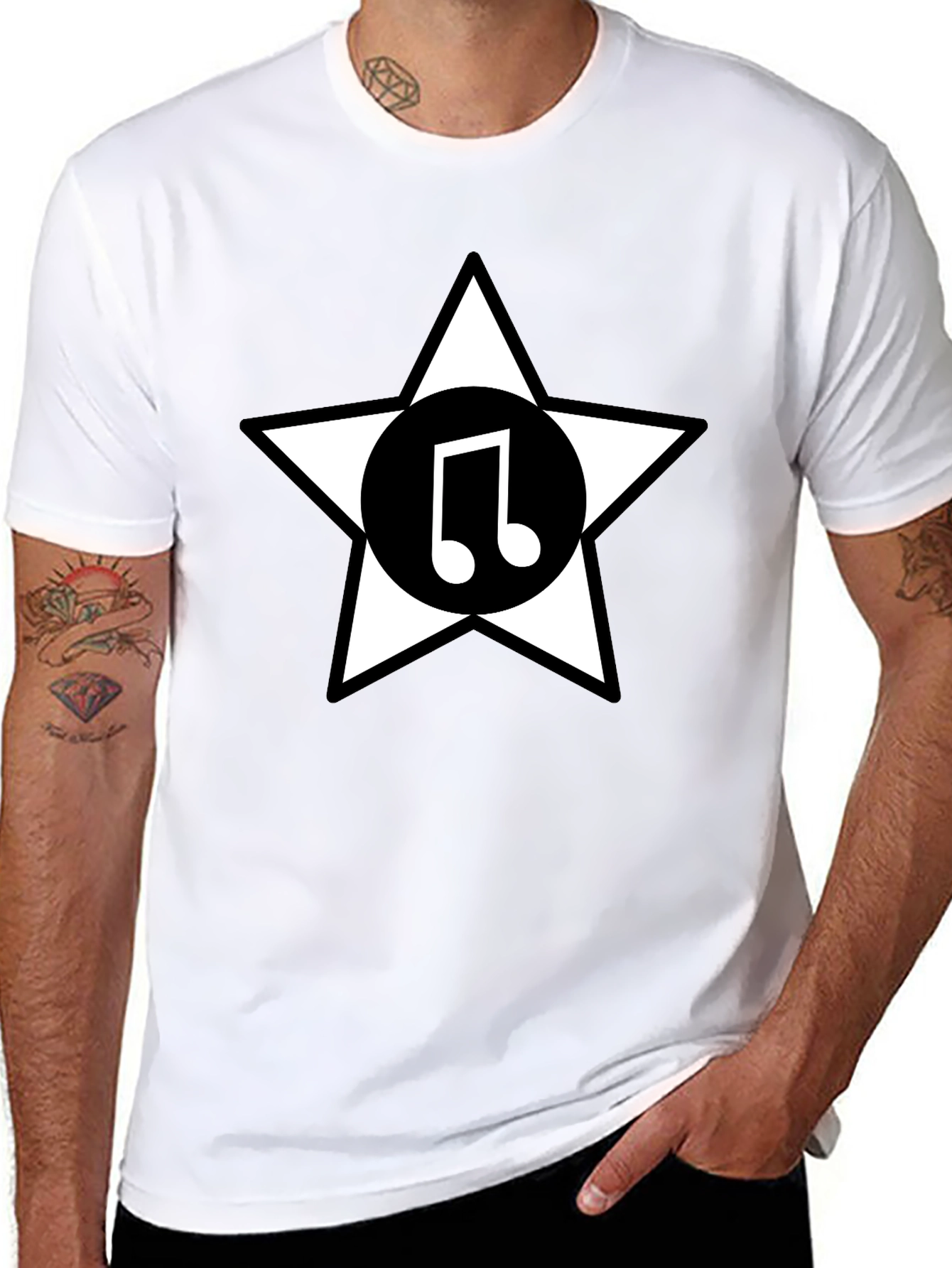 Star Music Note Graphic Tee - Black Cotton