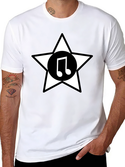 Star Music Note Graphic Tee - Black Cotton