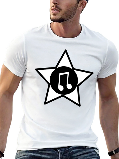 Star Music Note Graphic Tee - Black Cotton