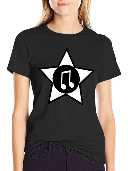 Star Music Note Graphic Tee - Black Cotton