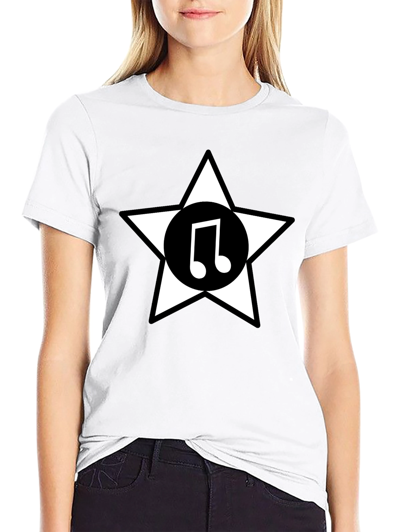 Star Music Note Graphic Tee - Black Cotton