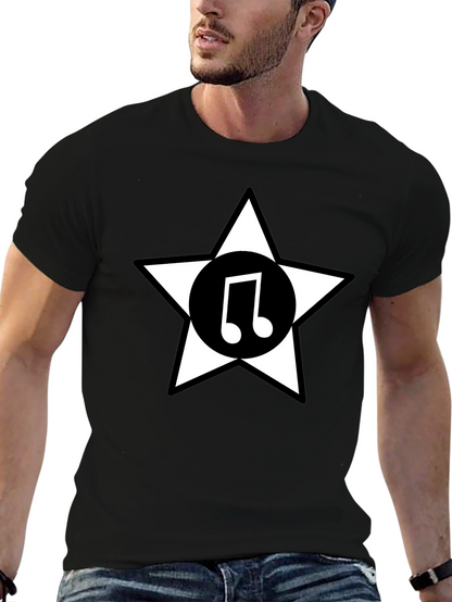 Star Music Note Graphic Tee - Black Cotton
